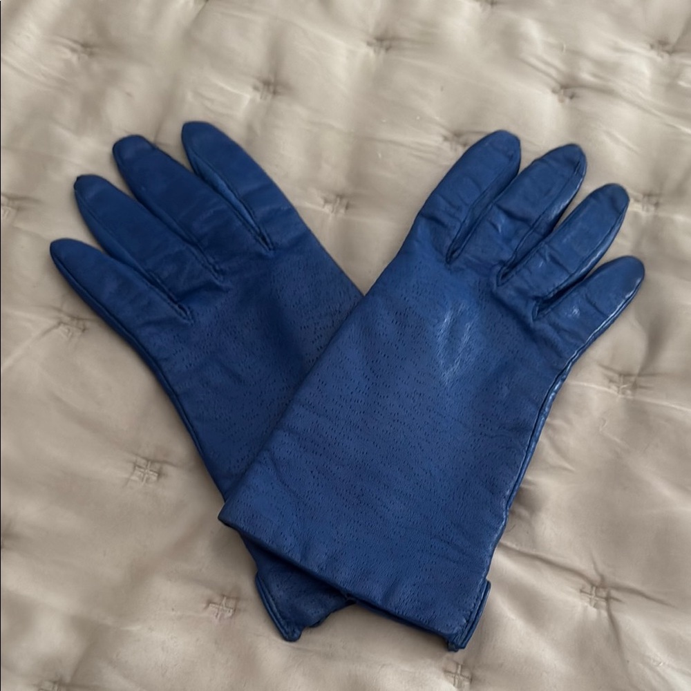 Elegant Blue Leather Gloves